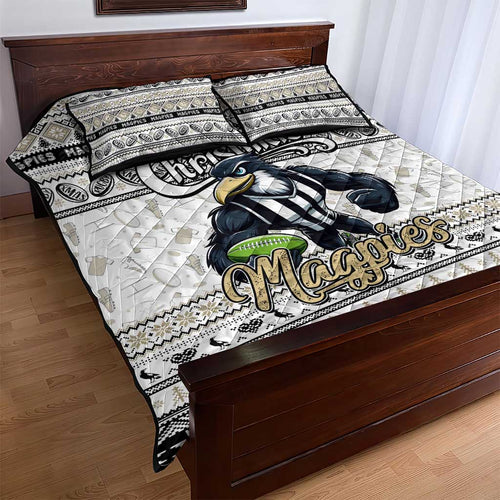 Magpies Football Xmas Quilt Bed Set Australia AFL Mascot