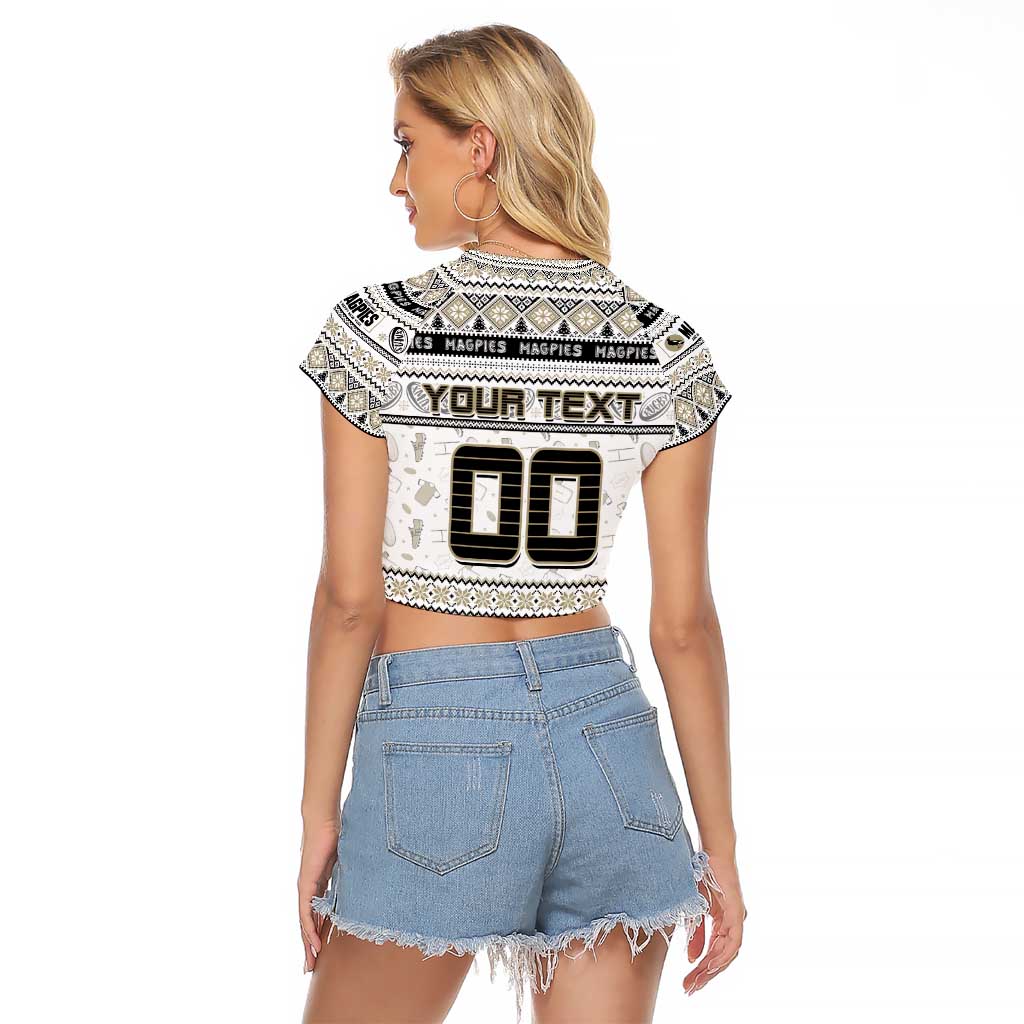 Personalized Magpies Rugby Xmas Raglan Cropped T Shirt Australia AFL Mascot