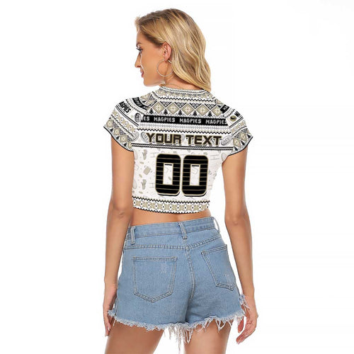 Personalized Magpies Rugby Xmas Raglan Cropped T Shirt Australia AFL Mascot