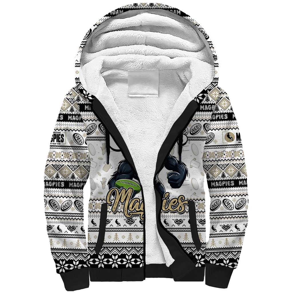 Personalized Magpies Rugby Xmas Sherpa Hoodie Australia AFL Mascot