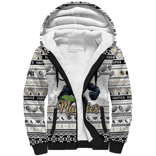 Personalized Magpies Rugby Xmas Sherpa Hoodie Australia AFL Mascot