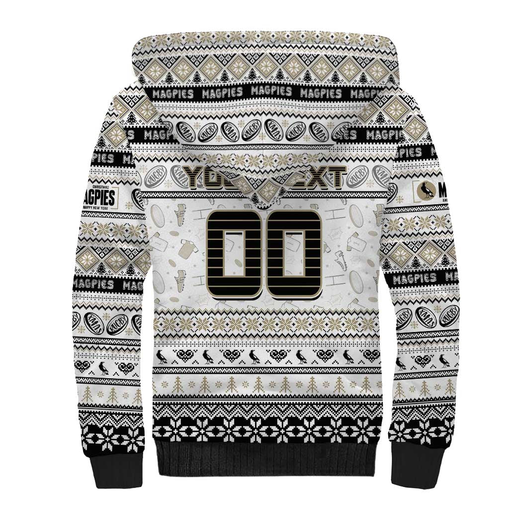 Personalized Magpies Rugby Xmas Sherpa Hoodie Australia AFL Mascot