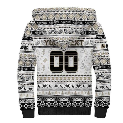 Personalized Magpies Rugby Xmas Sherpa Hoodie Australia AFL Mascot