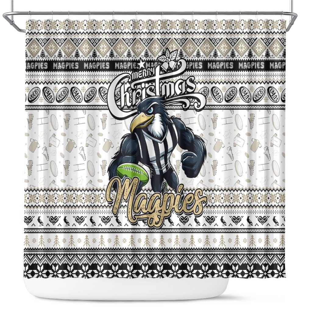 Magpies Football Xmas Shower Curtain Australia AFL Mascot