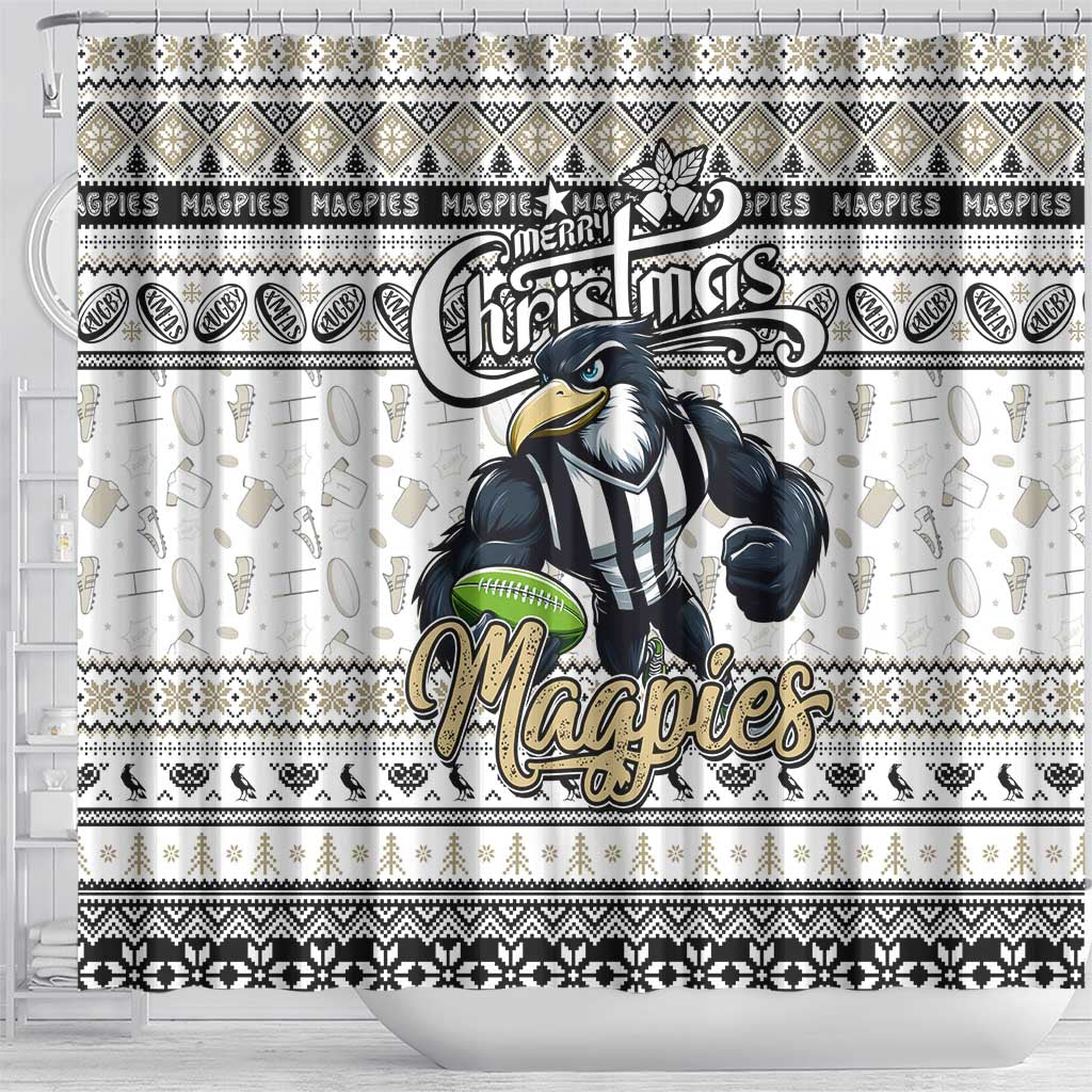 Magpies Football Xmas Shower Curtain Australia AFL Mascot