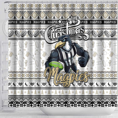 Magpies Football Xmas Shower Curtain Australia AFL Mascot