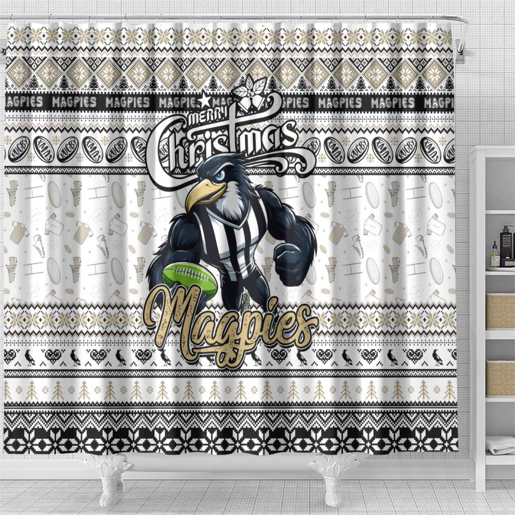 Magpies Football Xmas Shower Curtain Australia AFL Mascot