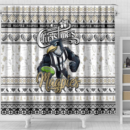 Magpies Football Xmas Shower Curtain Australia AFL Mascot