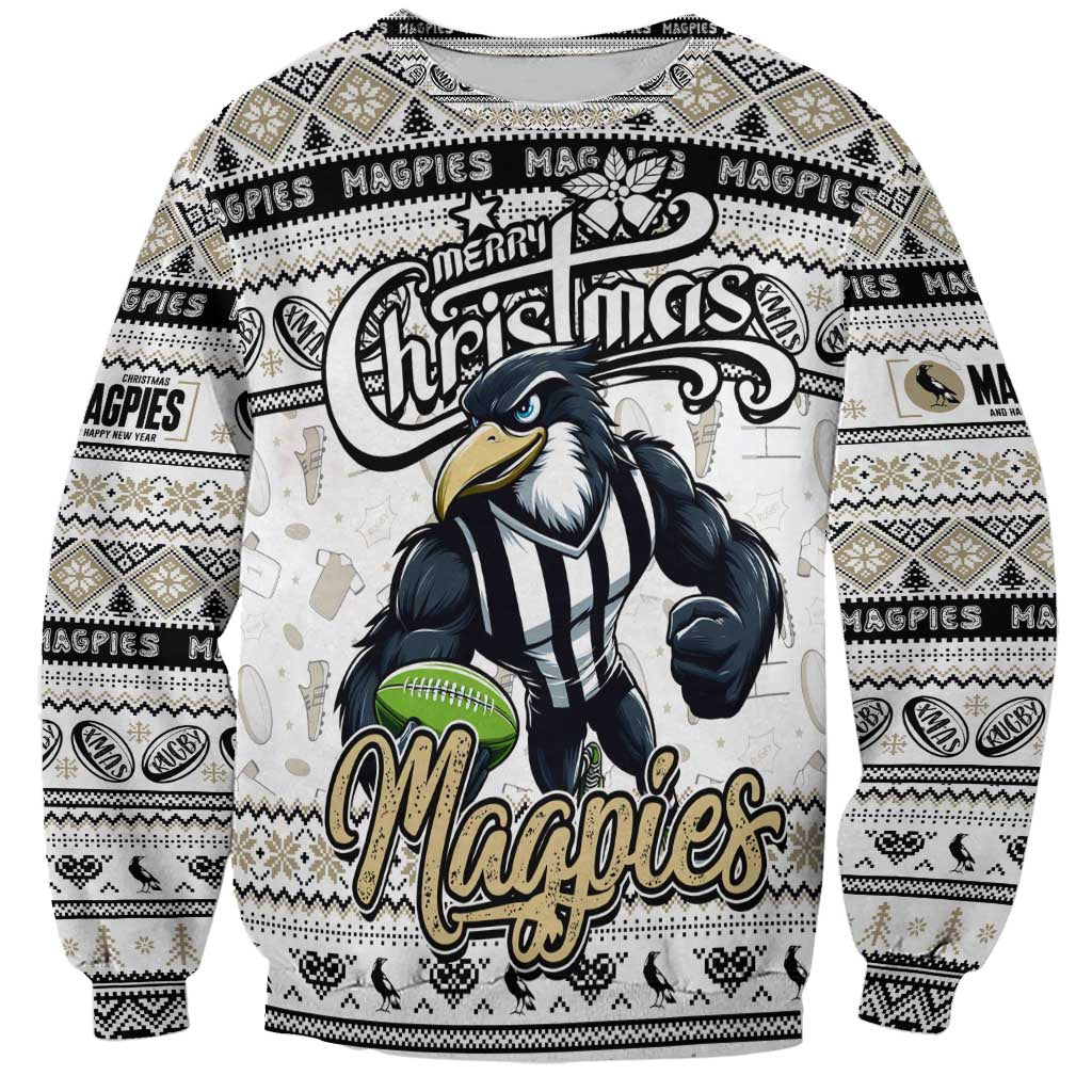 Personalized Magpies Rugby Xmas Sweatshirt Australia AFL Mascot