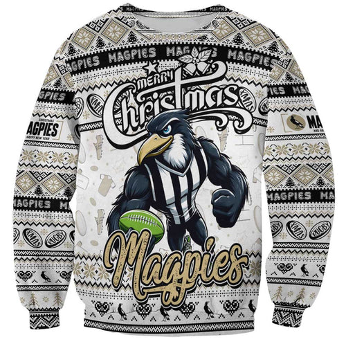 Personalized Magpies Rugby Xmas Sweatshirt Australia AFL Mascot