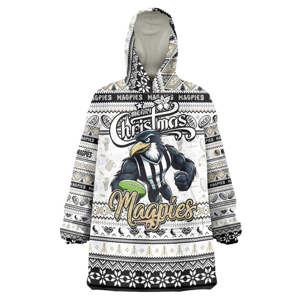 Personalized Magpies Rugby Xmas Wearable Blanket Hoodie Australia AFL Mascot