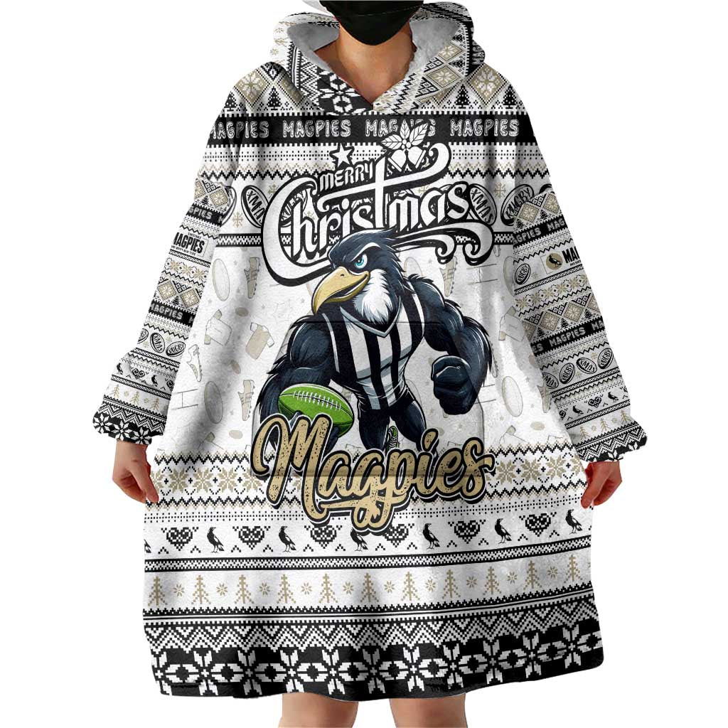 Personalized Magpies Rugby Xmas Wearable Blanket Hoodie Australia AFL Mascot