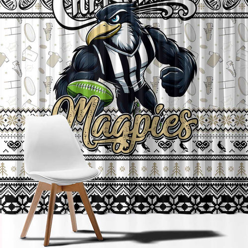 Magpies Football Xmas Window Curtain Australia AFL Mascot