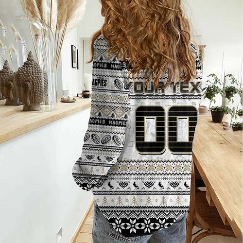 Personalized Magpies Rugby Xmas Women Casual Shirt Australia AFL Mascot