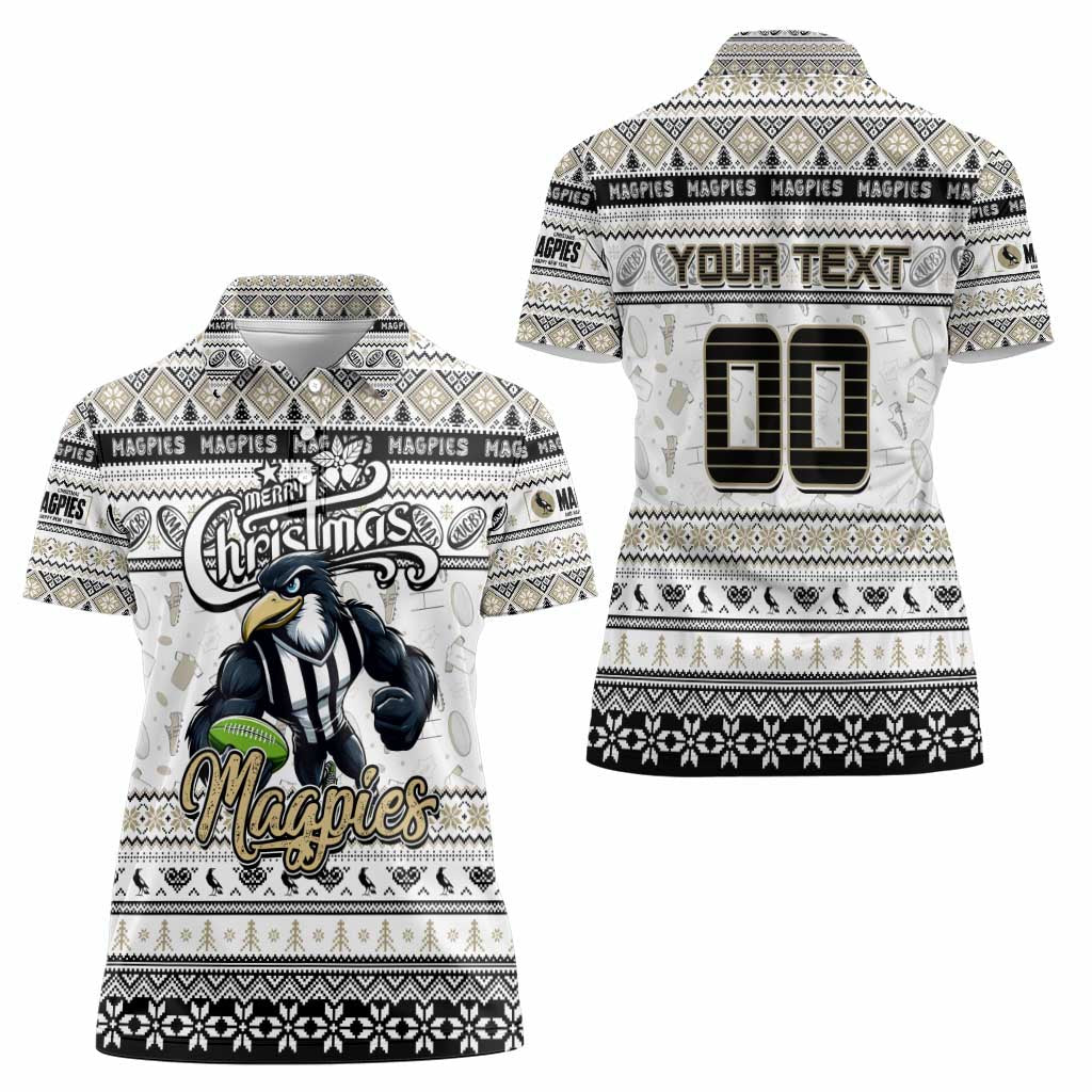 Personalized Magpies Rugby Xmas Women Polo Shirt Australia AFL Mascot