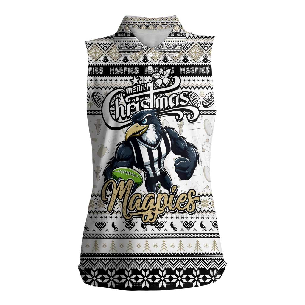 Personalized Magpies Rugby Xmas Women Sleeveless Polo Shirt Australia AFL Mascot
