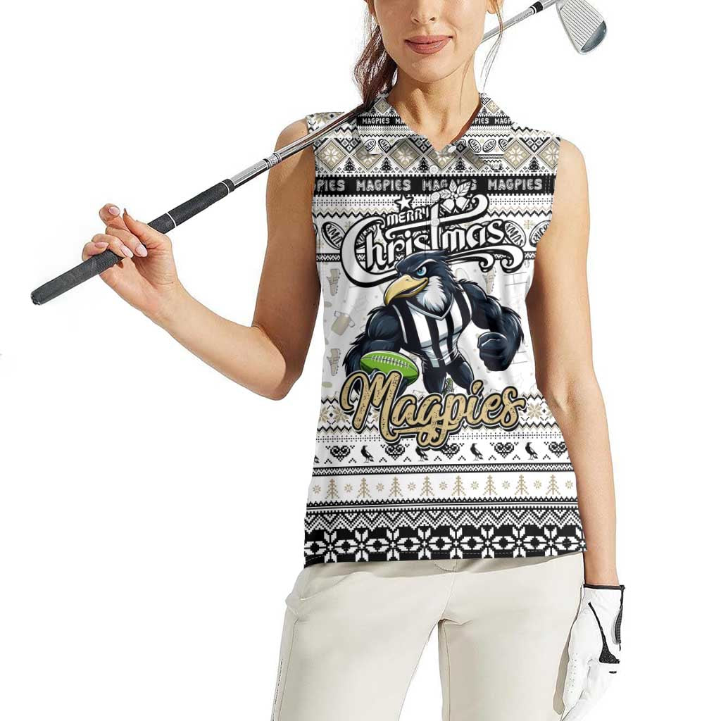 Personalized Magpies Rugby Xmas Women Sleeveless Polo Shirt Australia AFL Mascot