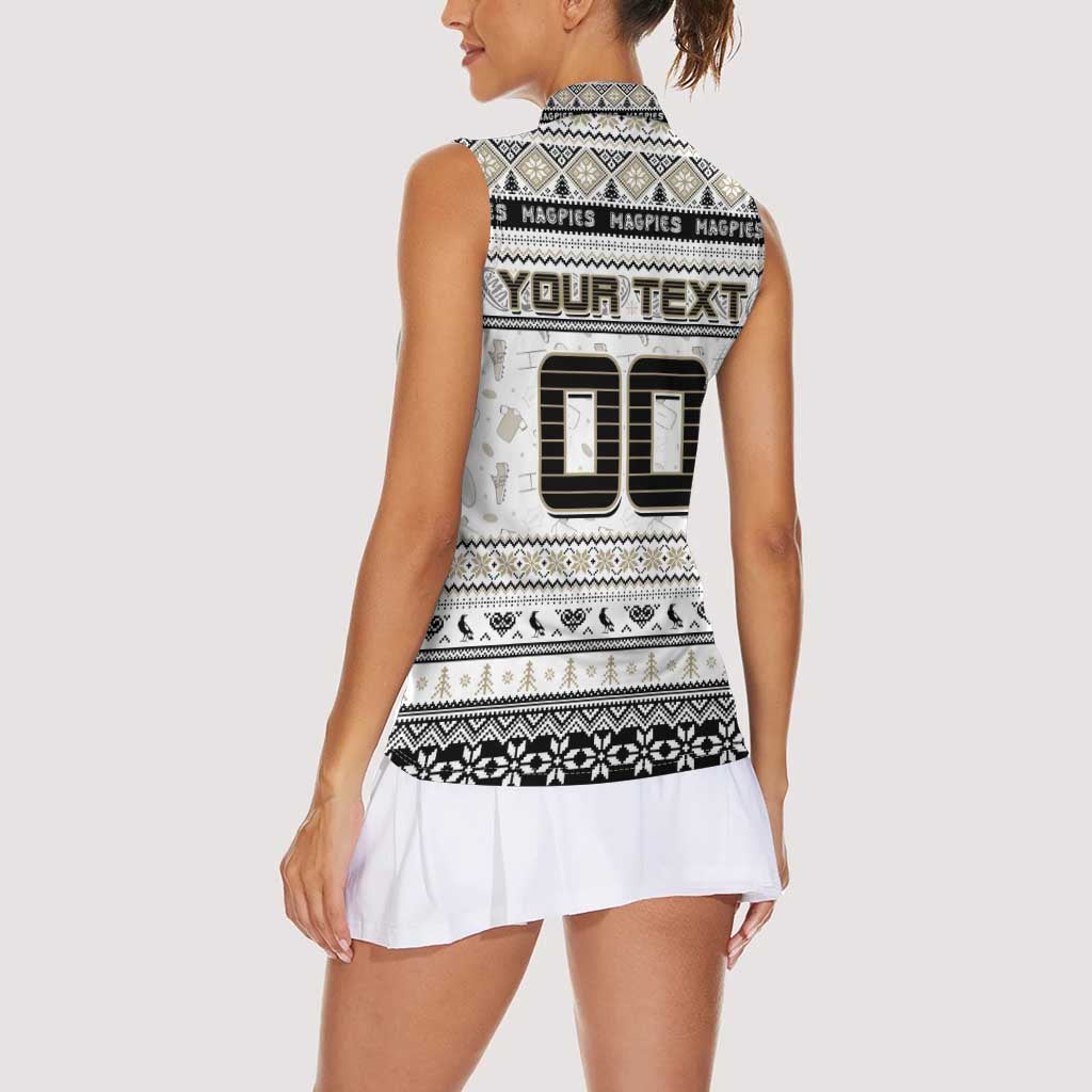 Personalized Magpies Rugby Xmas Women Sleeveless Polo Shirt Australia AFL Mascot