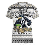 Personalized Magpies Rugby Xmas Women V-Neck T-Shirt Australia AFL Mascot