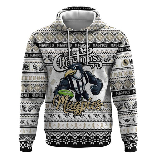 Personalized Magpies Rugby Xmas Zip Hoodie Australia AFL Mascot