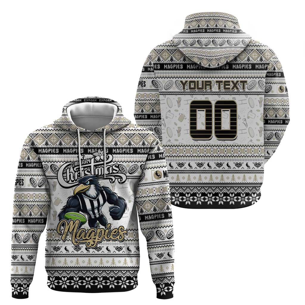 Personalized Magpies Rugby Xmas Zip Hoodie Australia AFL Mascot