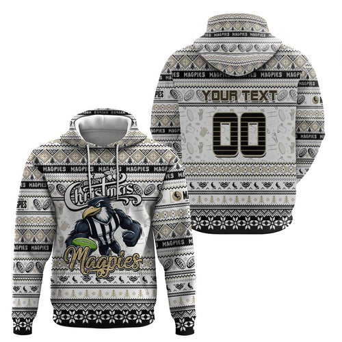 Personalized Magpies Rugby Xmas Zip Hoodie Australia AFL Mascot