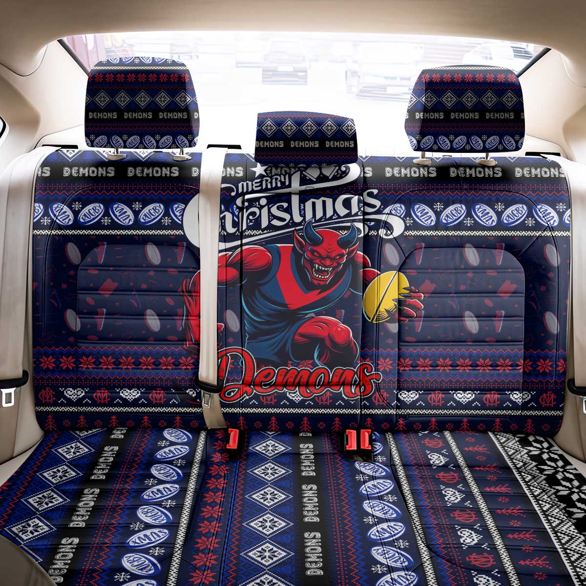 Demons Football Xmas Back Car Seat Cover Australia AFL Mascot