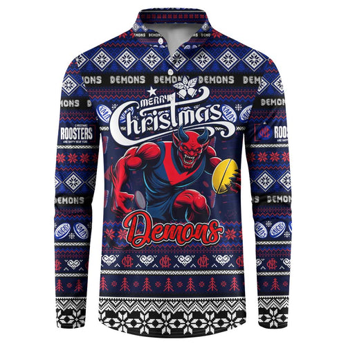 Personalized Demons Rugby Xmas Button Sweatshirt Australia AFL Mascot