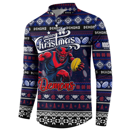 Personalized Demons Rugby Xmas Button Sweatshirt Australia AFL Mascot