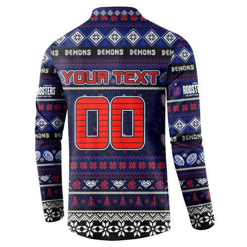 Personalized Demons Rugby Xmas Button Sweatshirt Australia AFL Mascot