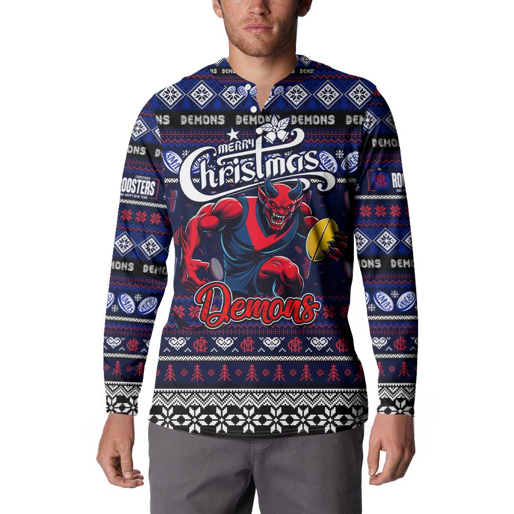 Personalized Demons Rugby Xmas Button Sweatshirt Australia AFL Mascot