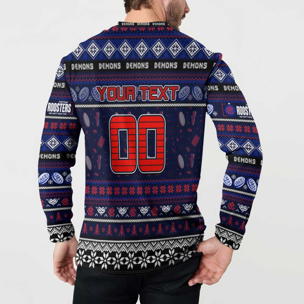 Personalized Demons Rugby Xmas Button Sweatshirt Australia AFL Mascot