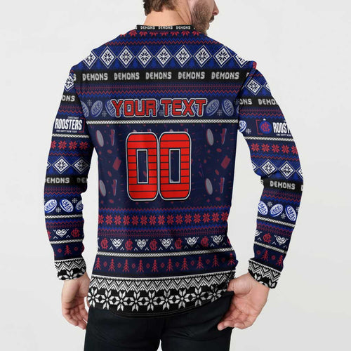 Personalized Demons Rugby Xmas Button Sweatshirt Australia AFL Mascot