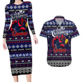 Personalized Demons Rugby Xmas Couples Matching Long Sleeve Bodycon Dress and Hawaiian Shirt Australia AFL Mascot