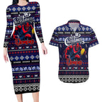 Personalized Demons Rugby Xmas Couples Matching Long Sleeve Bodycon Dress and Hawaiian Shirt Australia AFL Mascot