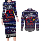 Personalized Demons Rugby Xmas Couples Matching Long Sleeve Bodycon Dress and Long Sleeve Button Shirt Australia AFL Mascot