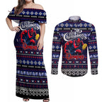 Personalized Demons Rugby Xmas Couples Matching Off Shoulder Maxi Dress and Long Sleeve Button Shirt Australia AFL Mascot