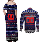 Personalized Demons Rugby Xmas Couples Matching Off Shoulder Maxi Dress and Long Sleeve Button Shirt Australia AFL Mascot