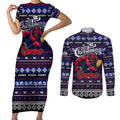 Personalized Demons Rugby Xmas Couples Matching Short Sleeve Bodycon Dress and Long Sleeve Button Shirt Australia AFL Mascot