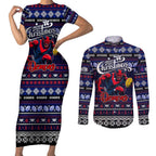 Personalized Demons Rugby Xmas Couples Matching Short Sleeve Bodycon Dress and Long Sleeve Button Shirt Australia AFL Mascot