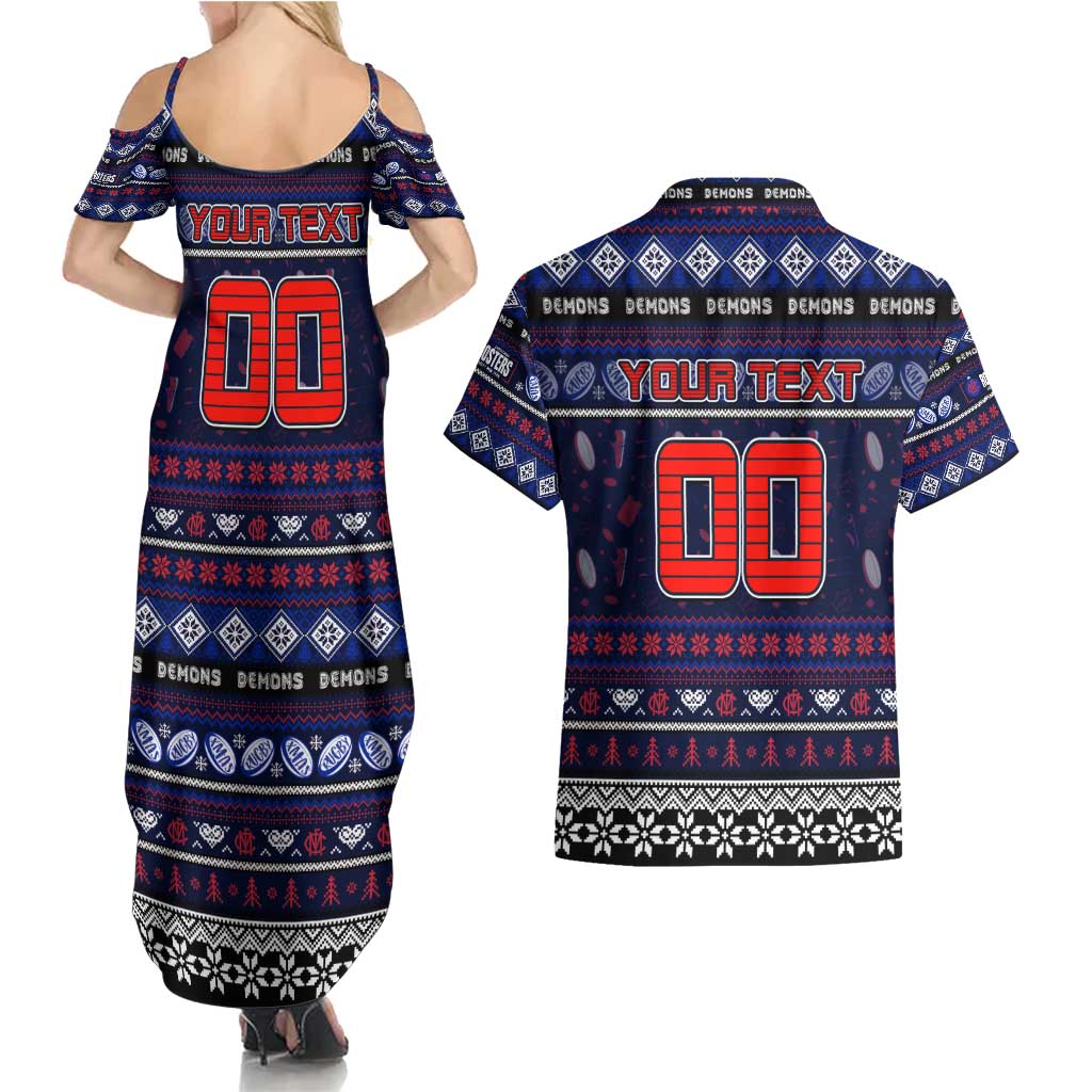 Personalized Demons Rugby Xmas Couples Matching Summer Maxi Dress and Hawaiian Shirt Australia AFL Mascot