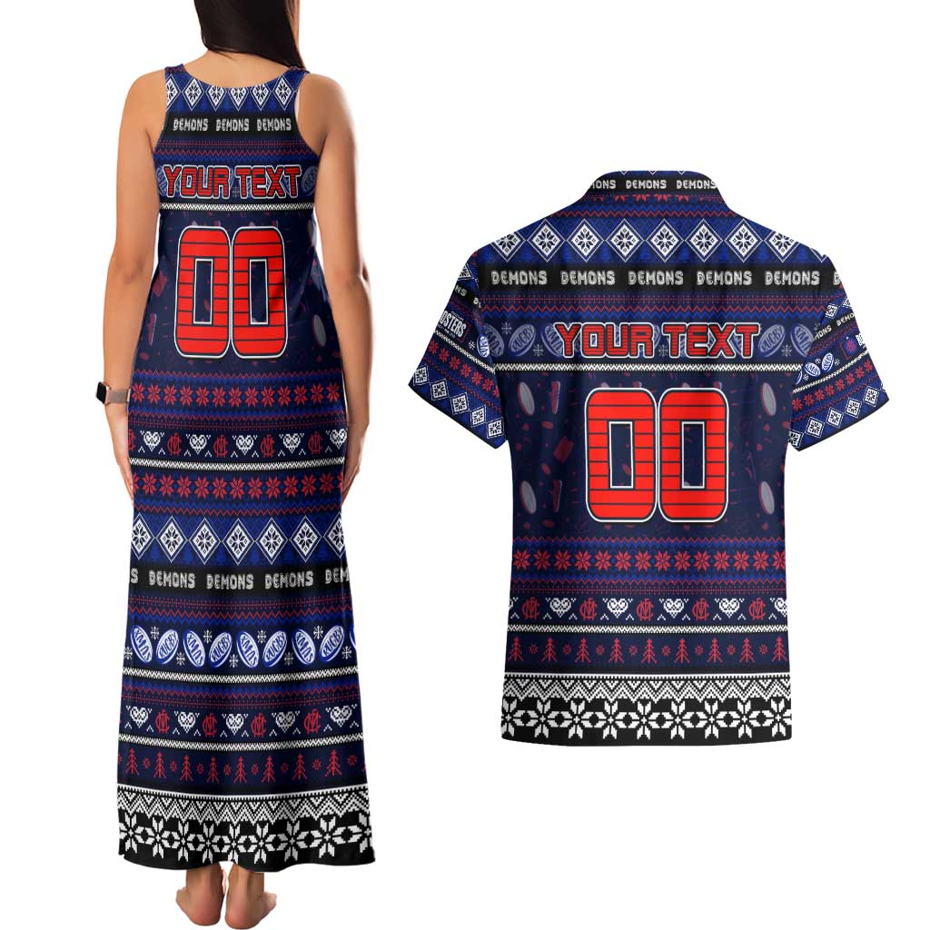 Personalized Demons Rugby Xmas Couples Matching Tank Maxi Dress and Hawaiian Shirt Australia AFL Mascot