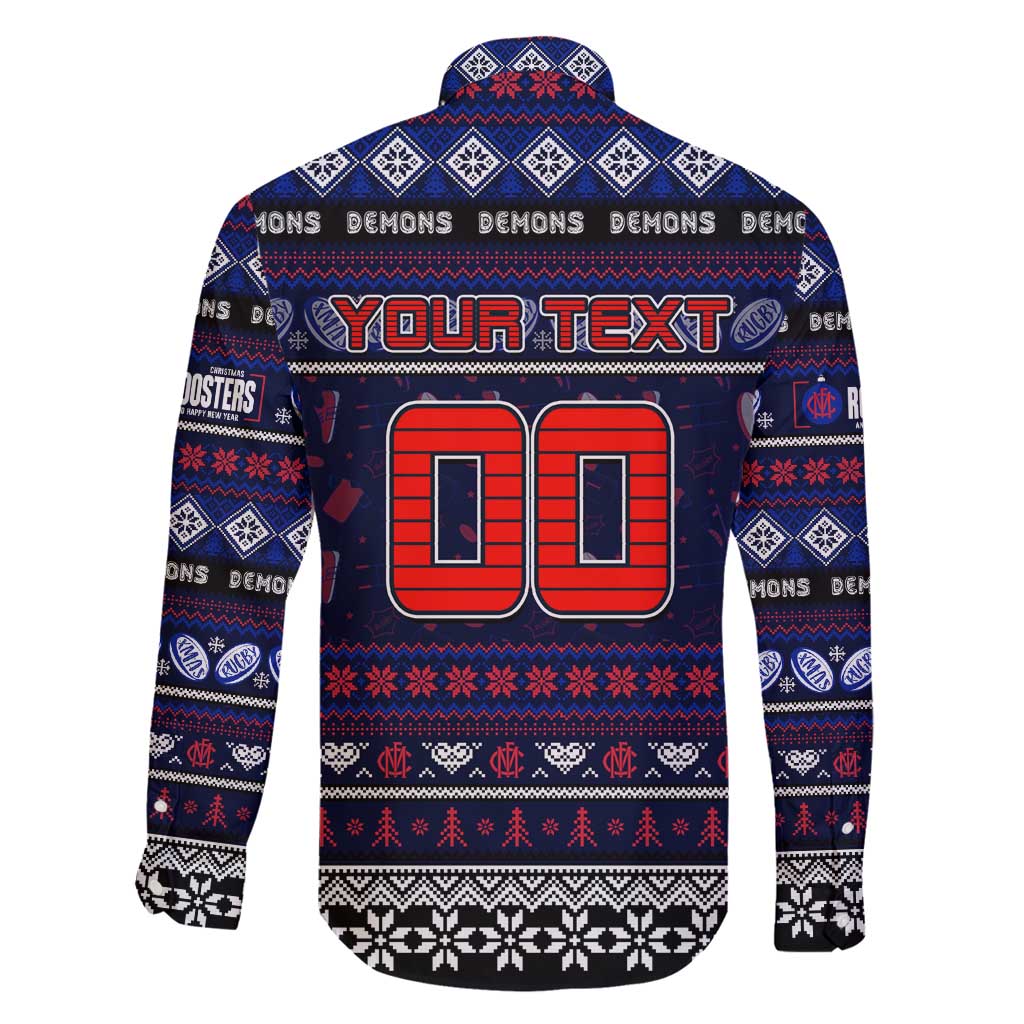 Personalized Demons Rugby Xmas Family Matching Long Sleeve Bodycon Dress and Hawaiian Shirt Australia AFL Mascot