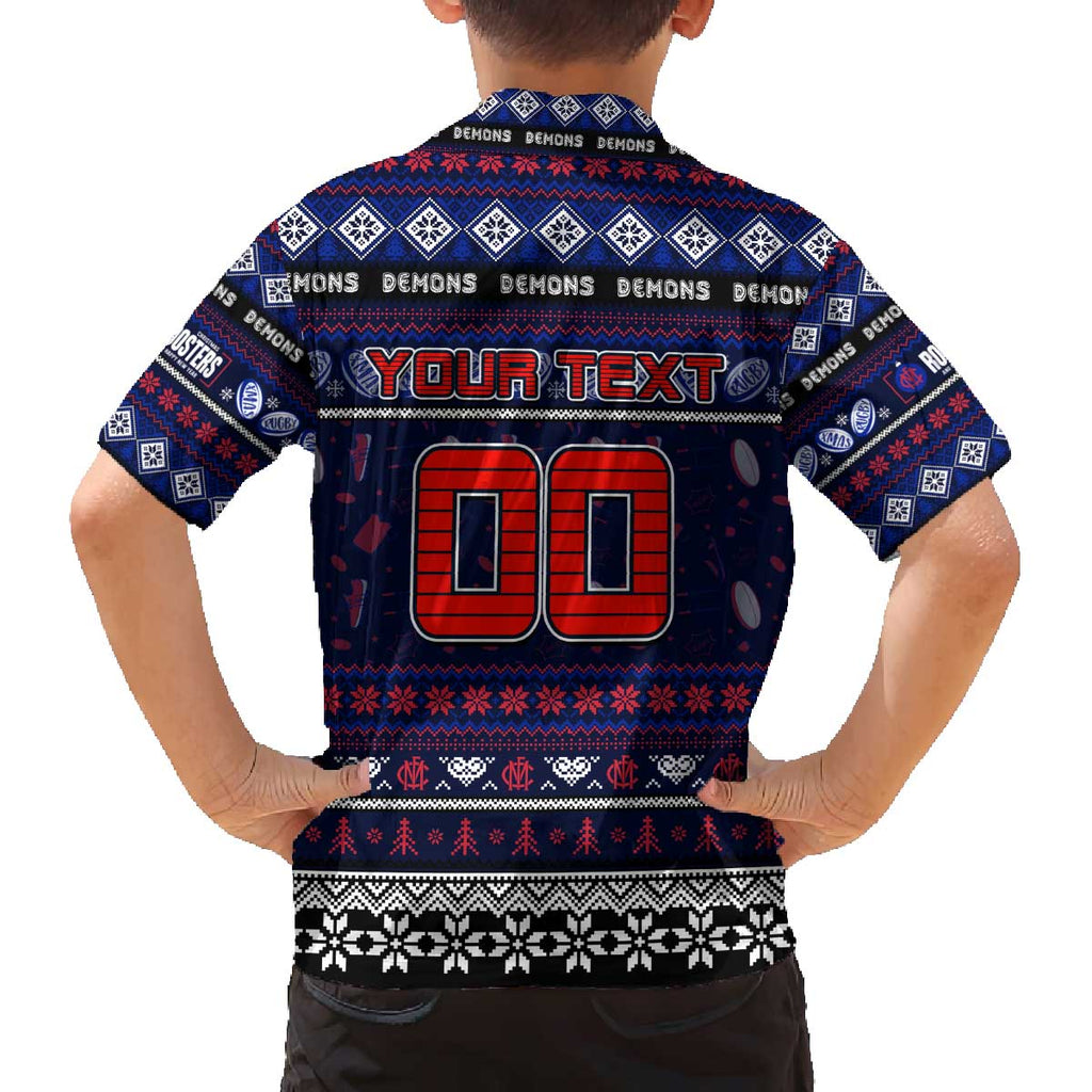 Personalized Demons Rugby Xmas Family Matching Off The Shoulder Long Sleeve Dress and Hawaiian Shirt Australia AFL Mascot