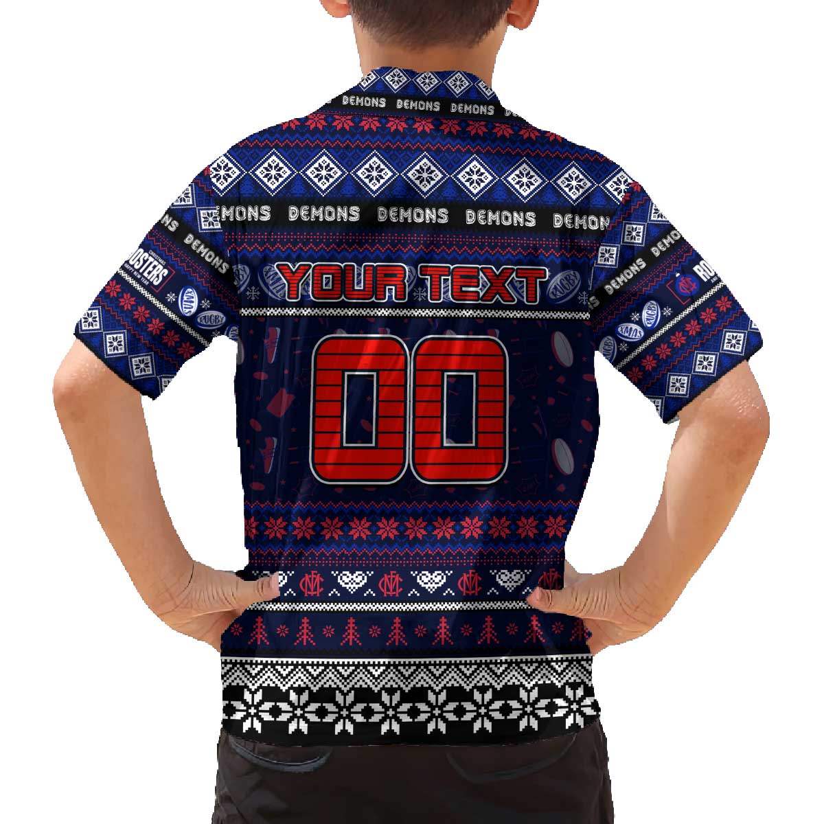 Personalized Demons Rugby Xmas Family Matching Off The Shoulder Long Sleeve Dress and Hawaiian Shirt Australia AFL Mascot