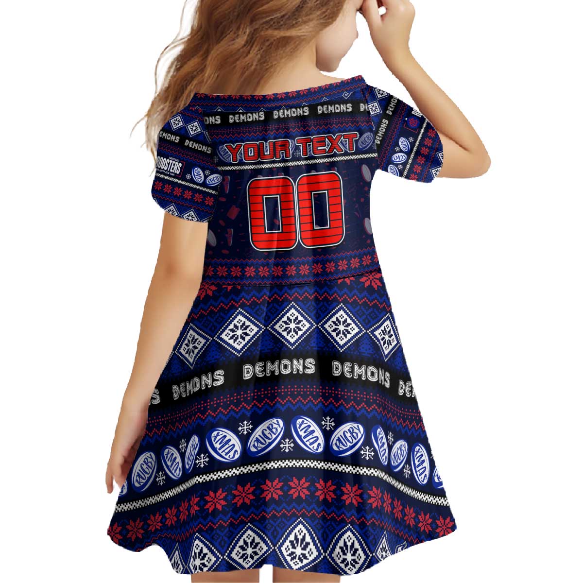 Personalized Demons Rugby Xmas Family Matching Off The Shoulder Long Sleeve Dress and Hawaiian Shirt Australia AFL Mascot