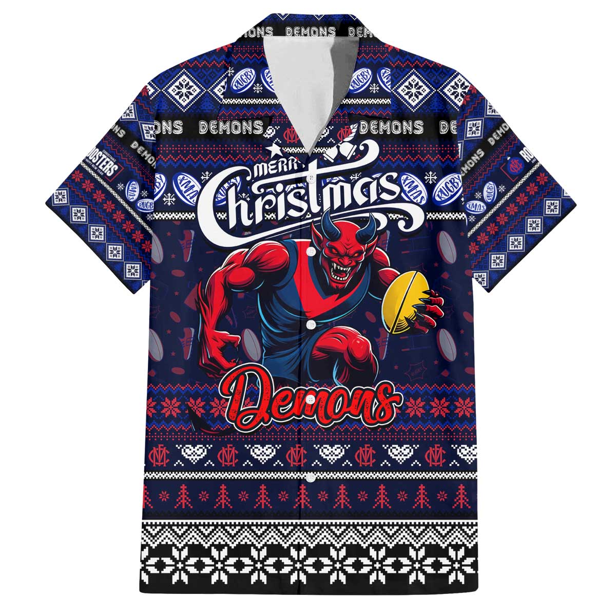 Personalized Demons Rugby Xmas Family Matching Off The Shoulder Long Sleeve Dress and Hawaiian Shirt Australia AFL Mascot