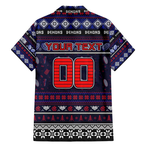 Personalized Demons Rugby Xmas Family Matching Off The Shoulder Long Sleeve Dress and Hawaiian Shirt Australia AFL Mascot