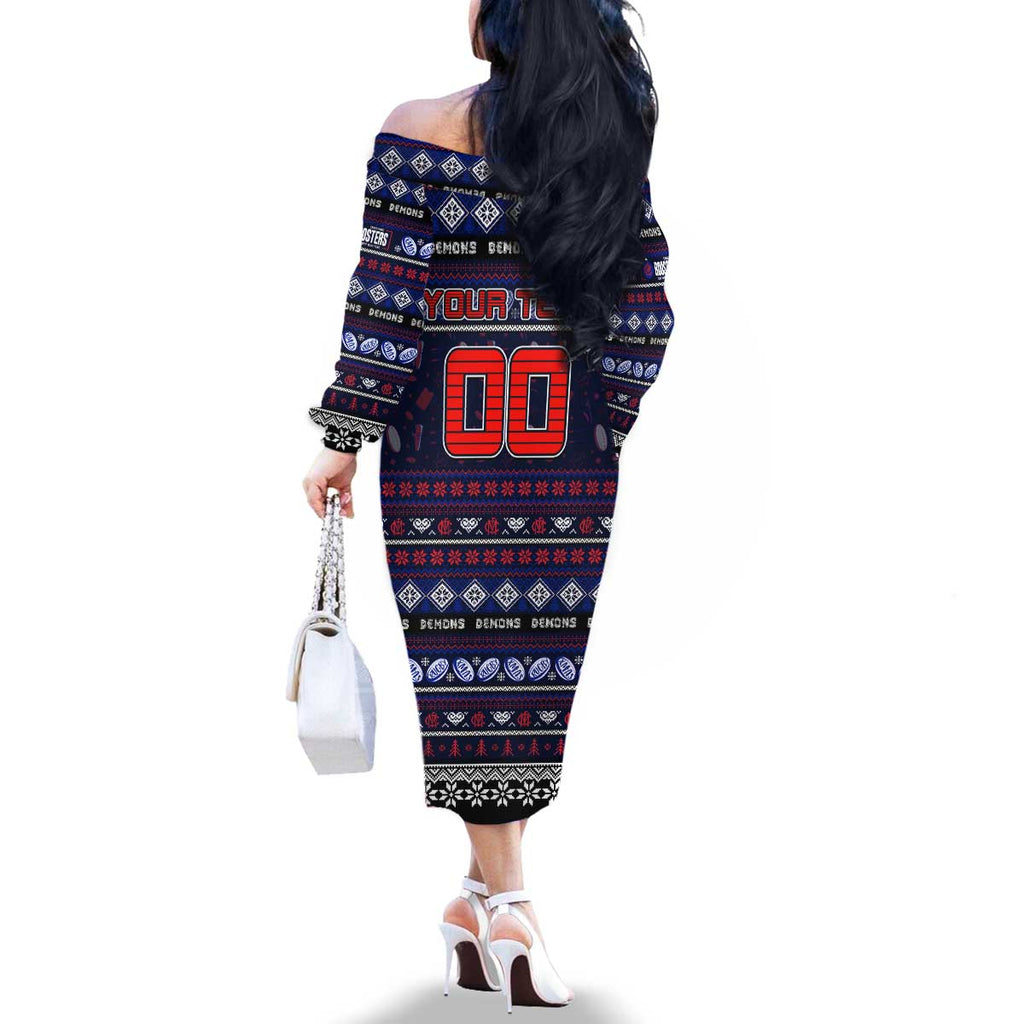 Personalized Demons Rugby Xmas Family Matching Off The Shoulder Long Sleeve Dress and Hawaiian Shirt Australia AFL Mascot