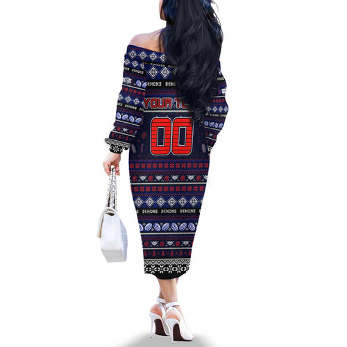 Personalized Demons Rugby Xmas Family Matching Off The Shoulder Long Sleeve Dress and Hawaiian Shirt Australia AFL Mascot